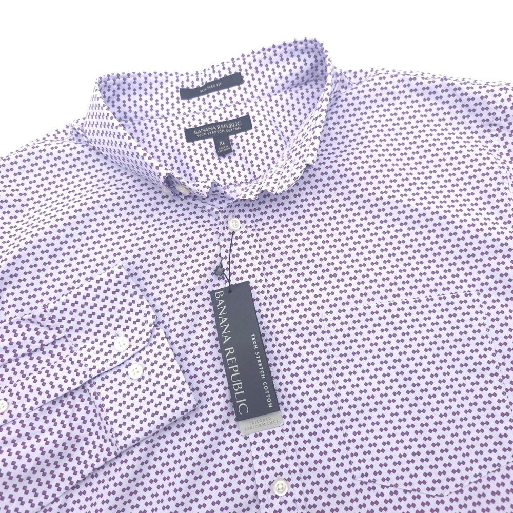 Banana Republic Tech Stretch Cotton Shirt XL Purple Geometric Slim Flex Fit
